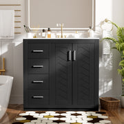 36'' Bathroom Vanity with Ceramic Sink Combo, Solid Wood Frame Bathroom Storage Cabinet, Freestanding Vanity Set with 3 Drawers& Soft Closing Doors