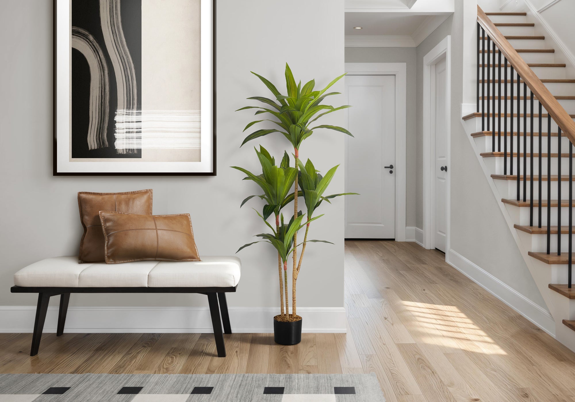 Artificial Plant, 51' Tall, Dracaena Tree, Indoor, Faux, Fake, Floor, Greenery, Potted, Real Touch, Decorative, Green Leaves, Black Pot