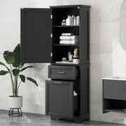 Tall Bathroom Storage Cabinet, Freestanding Storage Cabinet with Two Different Size Drawers and Adjustable Shelf, MDF Board with Painted Finish, Black (Old Sku:WF312730AAB)