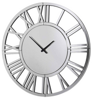 24' Large Wall Clock Decorative, Mirrored Wall Clock for Living Room Decor, Big Silver Modern Wall Clocks Decor, Hour and Minute Hand, Battery Operated