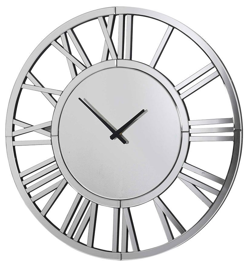 24' Large Wall Clock Decorative, Mirrored Wall Clock for Living Room Decor, Big Silver Modern Wall Clocks Decor, Hour and Minute Hand, Battery Operated