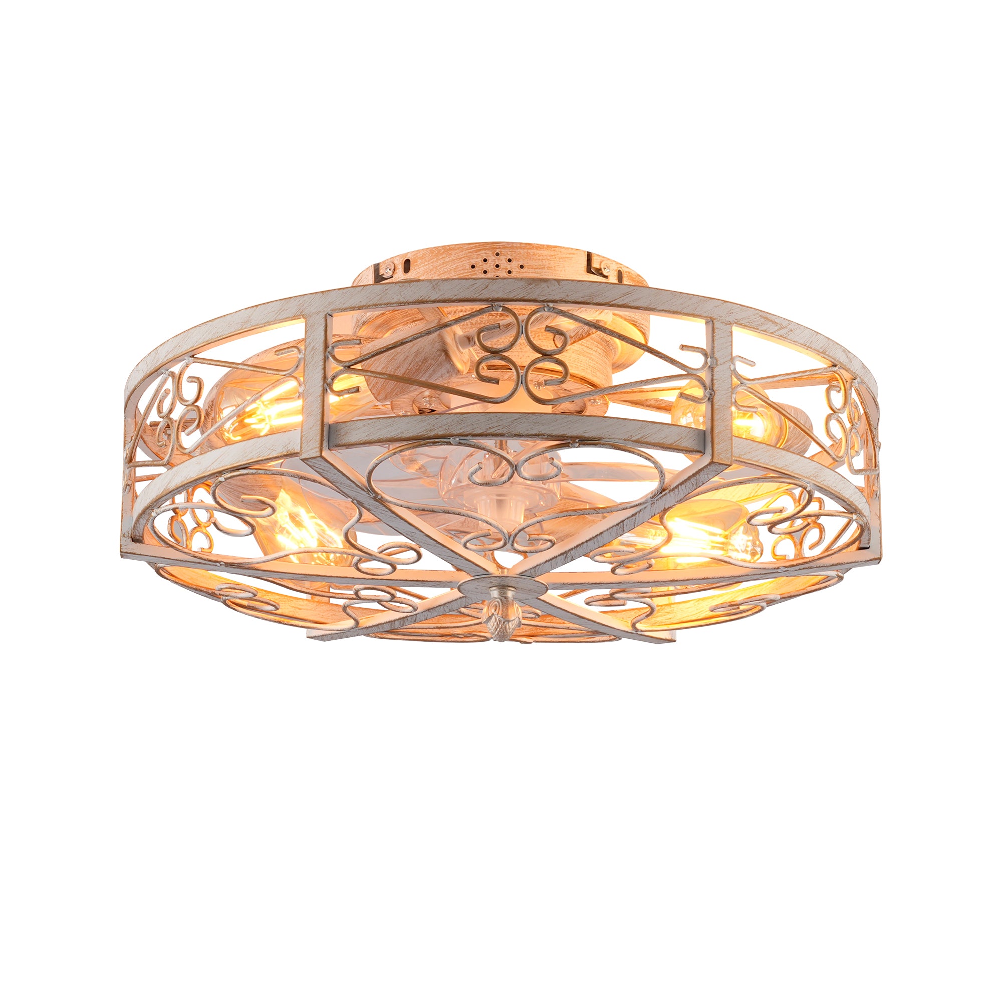 20'' Mounting Type Caged  Ceiling Fan with Lights and Remote Control  ,Reversible Motor, DC Remote Control,6 Speed Ceiling Fan,Timing, for Living Room, Bedroom, Dining Room--NOT Included Bulbs (WH)