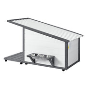 Modern Design Outdoor Dog House with Food Bowl and Wheels, Grey Pine, 44.1 x 22.1 x 28.8 inches