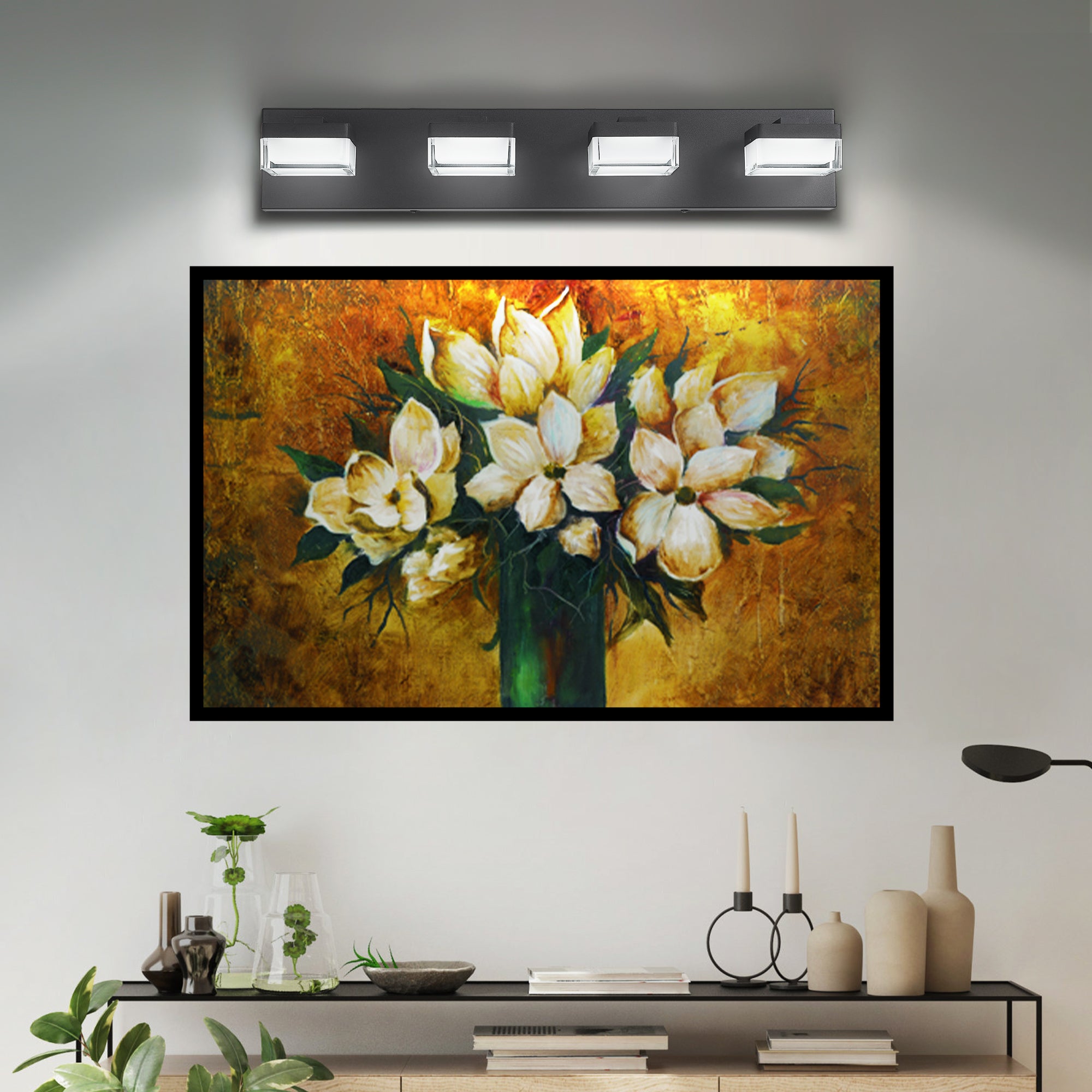 Black Bathroom Light Fixtures 4 Lights Bathroom Vanity Light LED Dimmable Matt Black Vanity Lights 24W Cool White 6000K