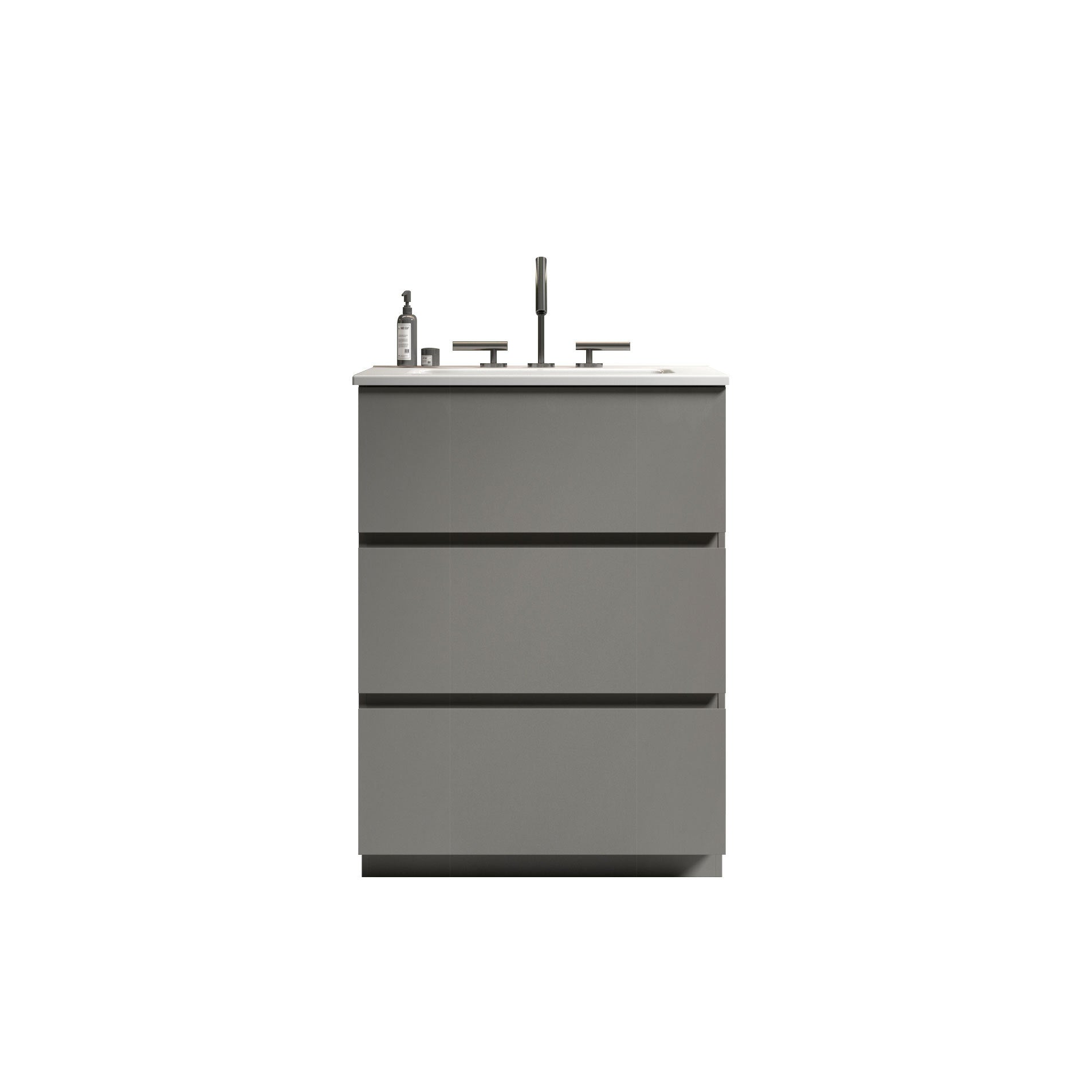 TIA 24' Gray Bathroom Vanity with Sink with 3 Faucet Holes, Large Storage Freestanding Bathroom Vanity for Modern Bathroom, One-Piece White Sink Basin without Drain and Faucet, Pre-assembledT