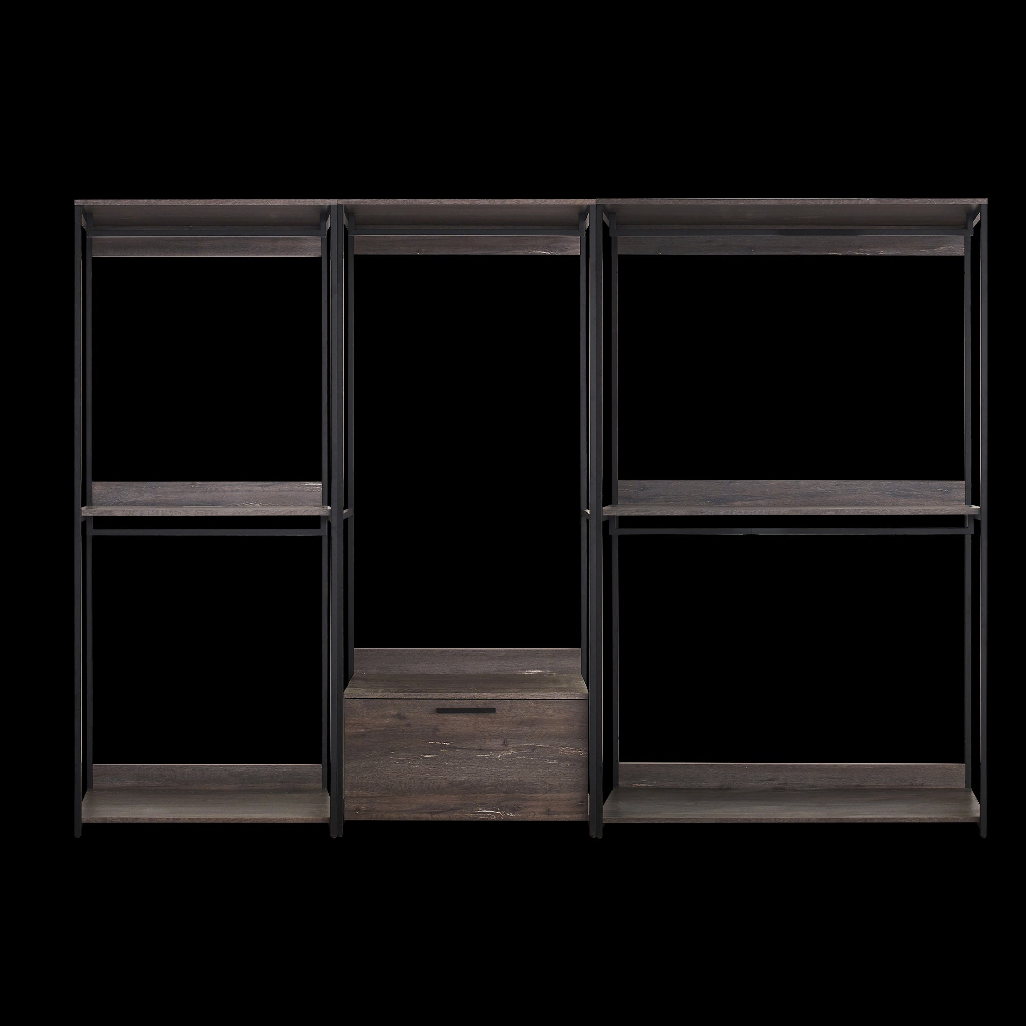 Monica Wood Walk-in Closet System with Modular Design in Rustic Melamine Finish