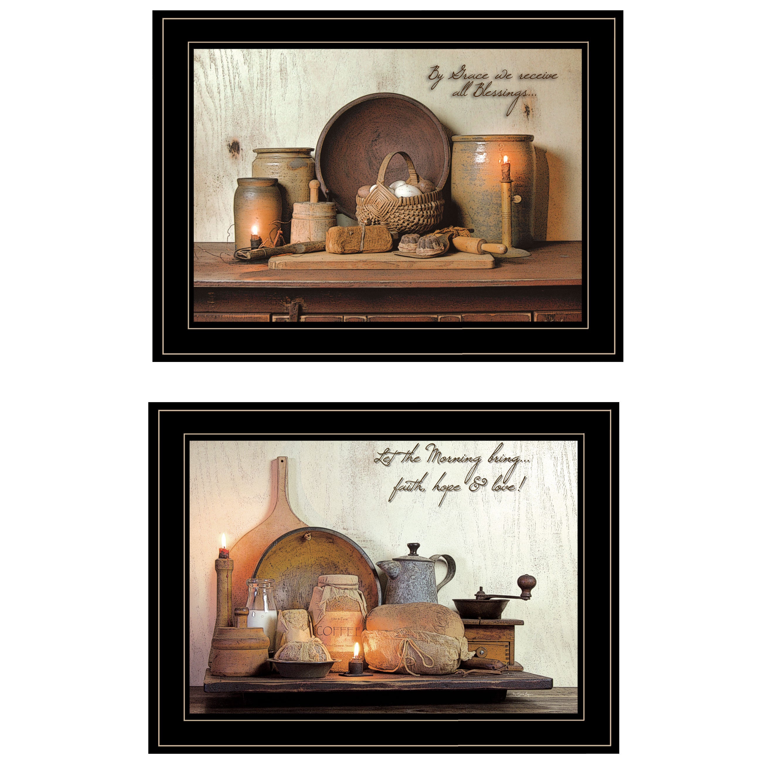 'By Grace' 2-Piece Vignette By Susie Boyer, Ready to Hang Framed Print, Black Frame