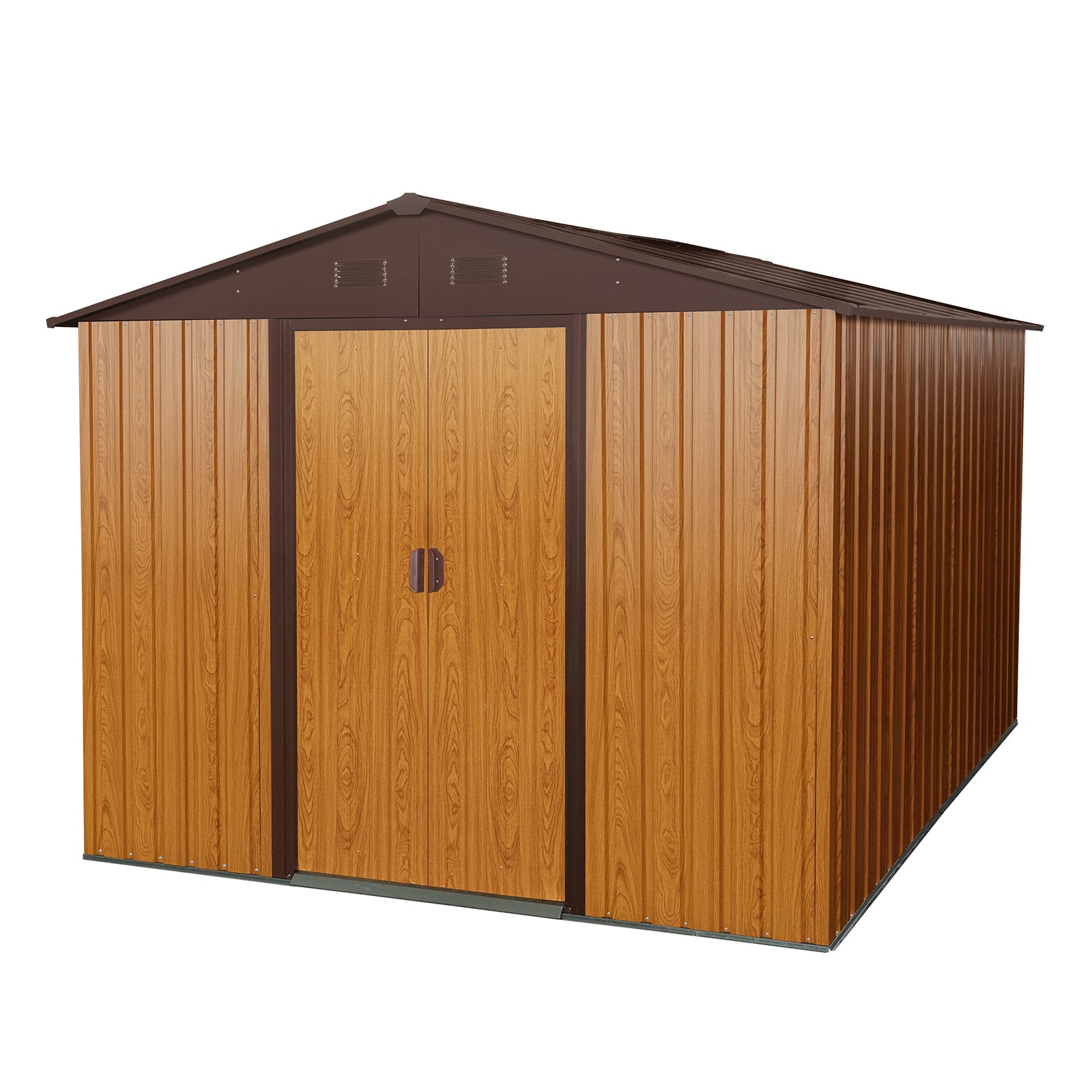 Outdoor Metal Storage Shed with Metal Foundation, Coffee, Sturdy Iron Construction, 8ft x 10ft