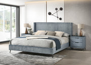 Mavela Wide Wale Corduroy Upholstery Panel King Bed with 2 Nightstands, Blue