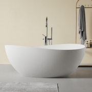 63' Freestanding Solid Surface Bathtub, Luxury Engineered Stone Resin Freestanding Soaking Bathtub with Overflow and Pop-up Drain for Contemporary Bathroom, Matte White 24S05-63MW