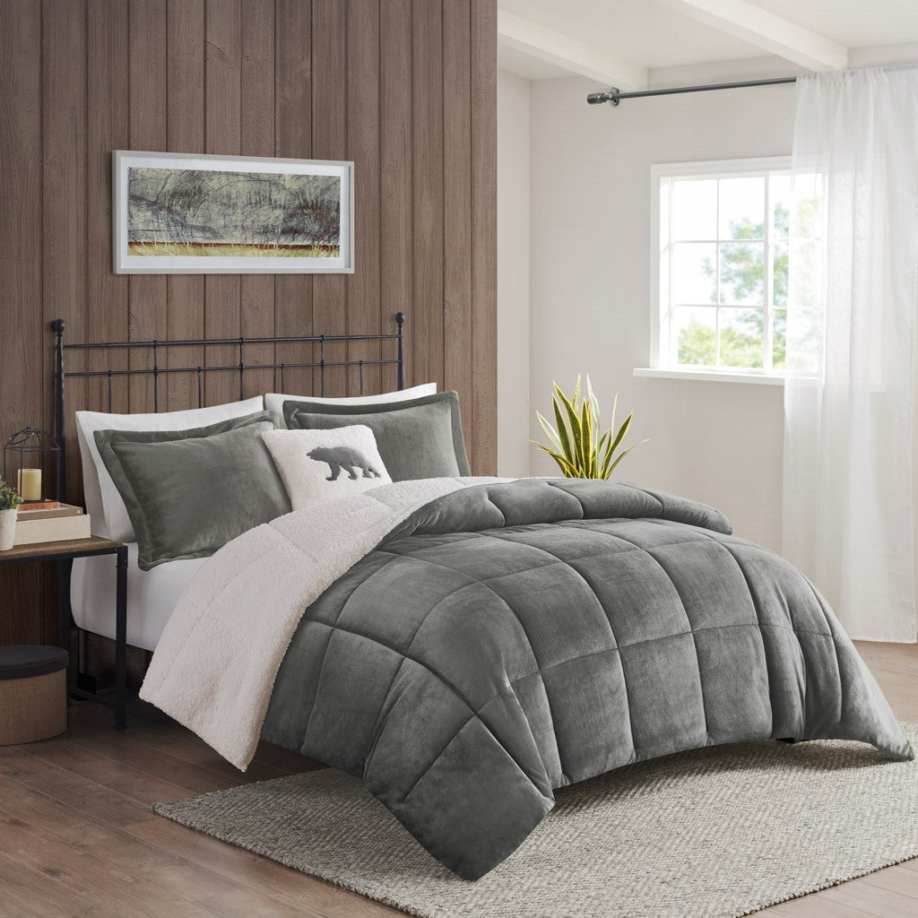 Full/Queen Plush to Sherpa Down Alternative Comforter Set