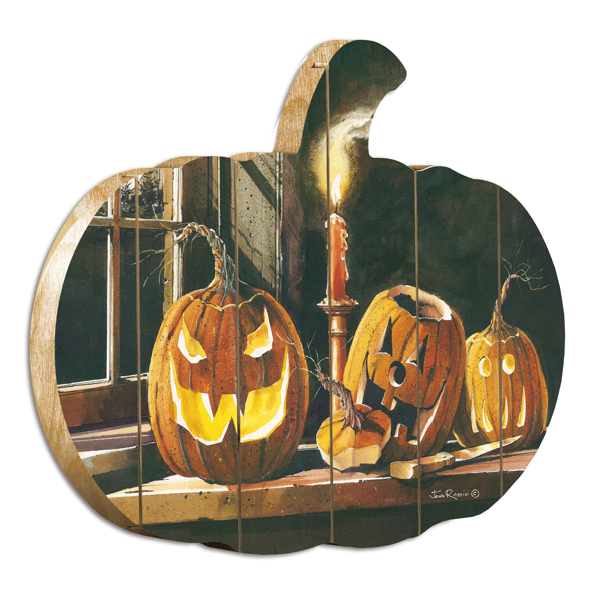 'The Carving Table' By Artisan John Rossini Printed on Wooden Pumpkin Wall Art