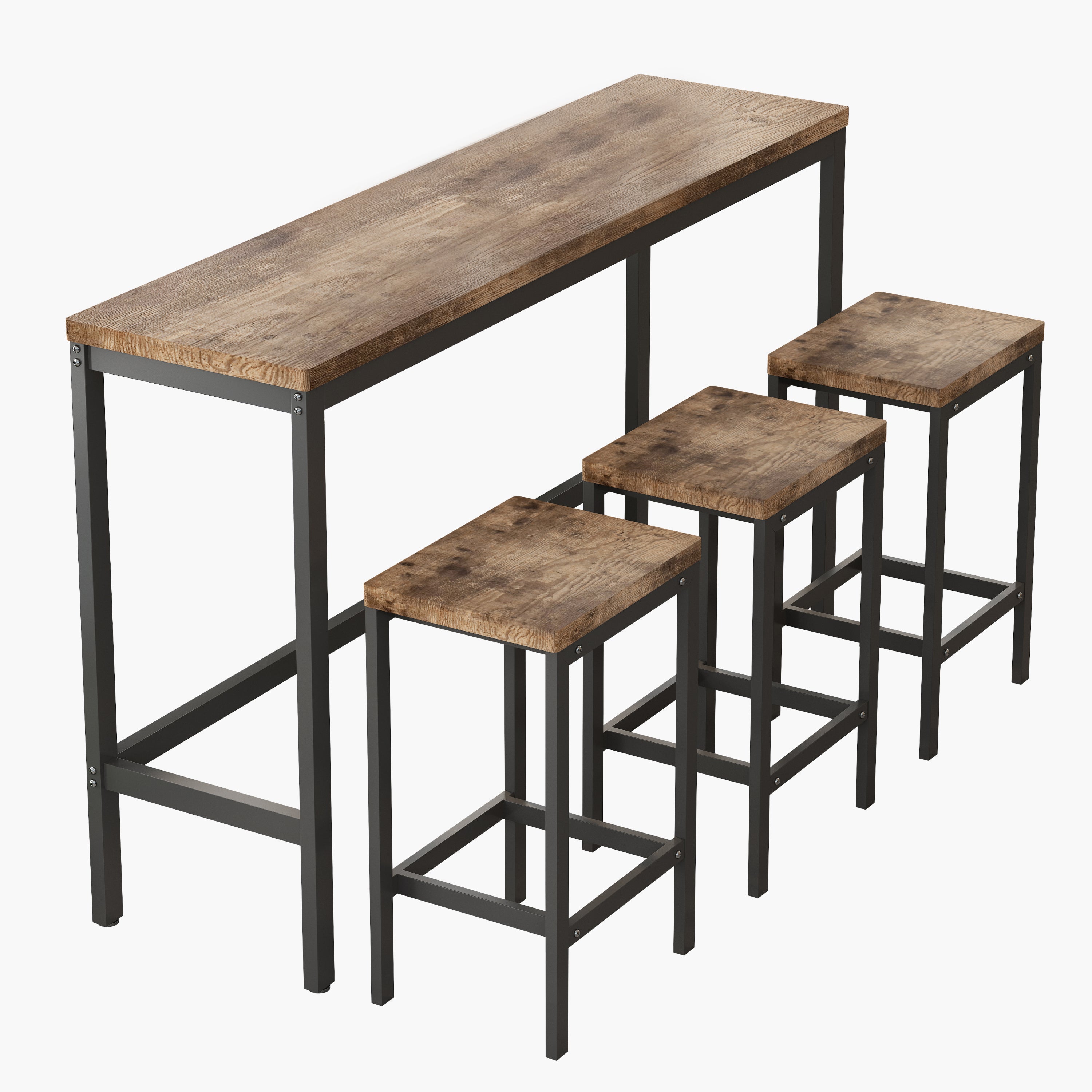 Modern Long Dining Table Set with 3 Stools, Easy Assembly, Natural Finish, MDF and Metal Construction