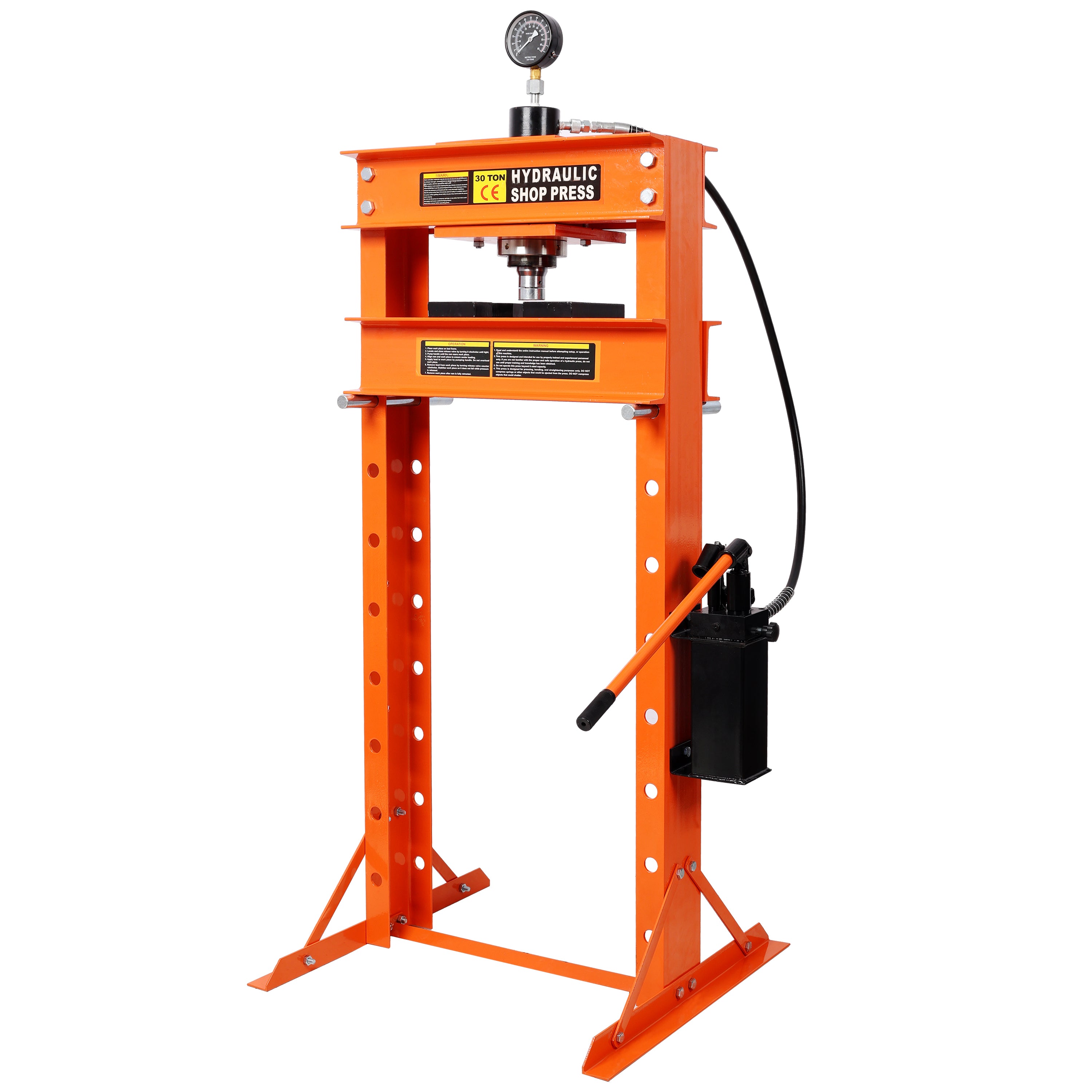 30 Ton Hydraulic Shop Press With Gauge,H-Frame Garage Floor Adjustable Shop Press,Orange