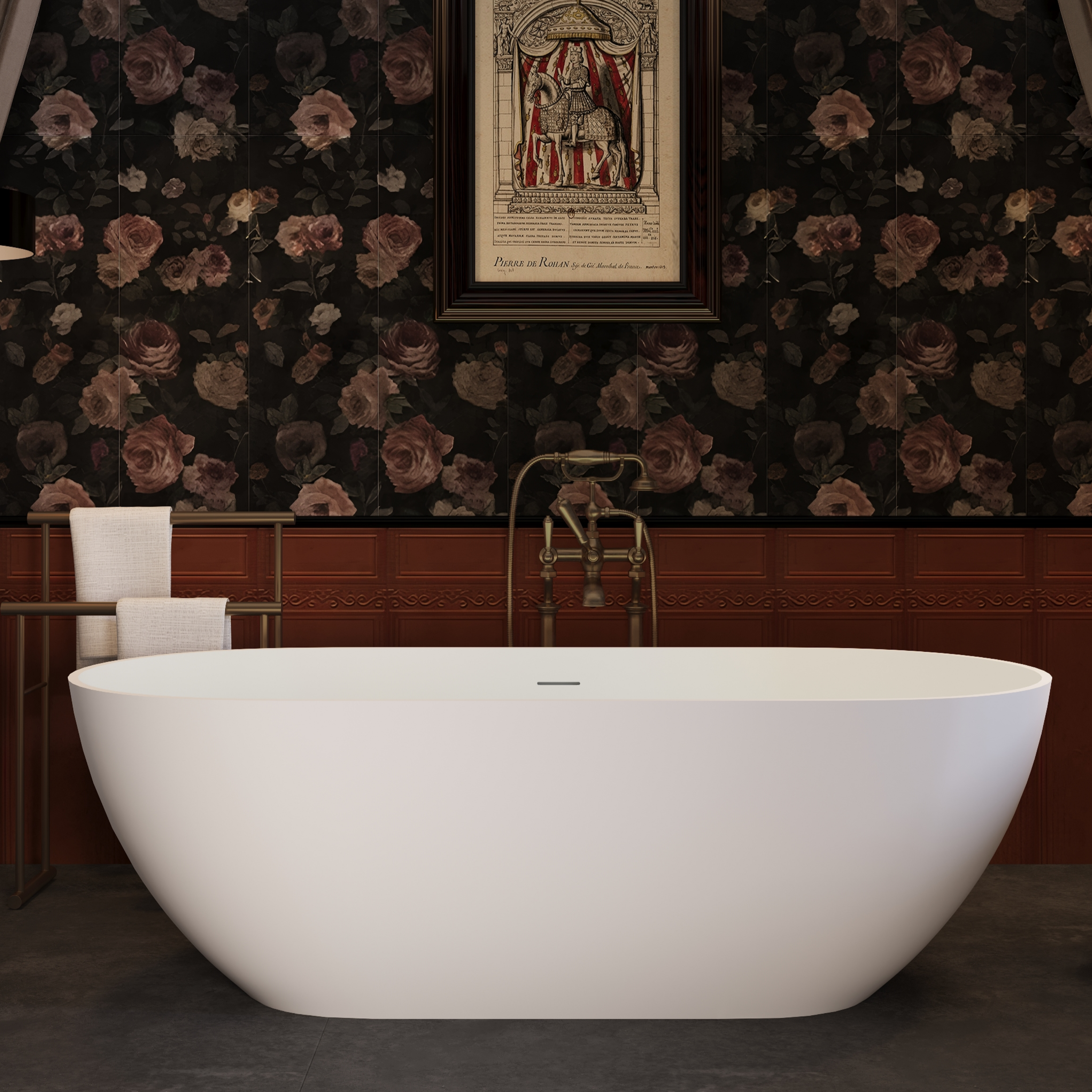 59' Freestanding Solid Surface Bathtub, Luxury Engineered Stone Resin Freestanding Soaking Bathtub with Overflow and Pop-up Drain for Contemporary Bathroom, Matte White 24S03-59MW