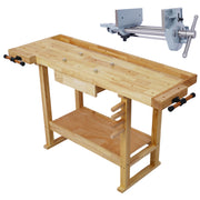 55-Inch Wood Workbench - Wooden Workbench for Garage Workshop and Home, with Rapid Action Woodworking Vise 7 Inch Jaw Width Made with Heavy-Duty Cast Iron ,GRAY