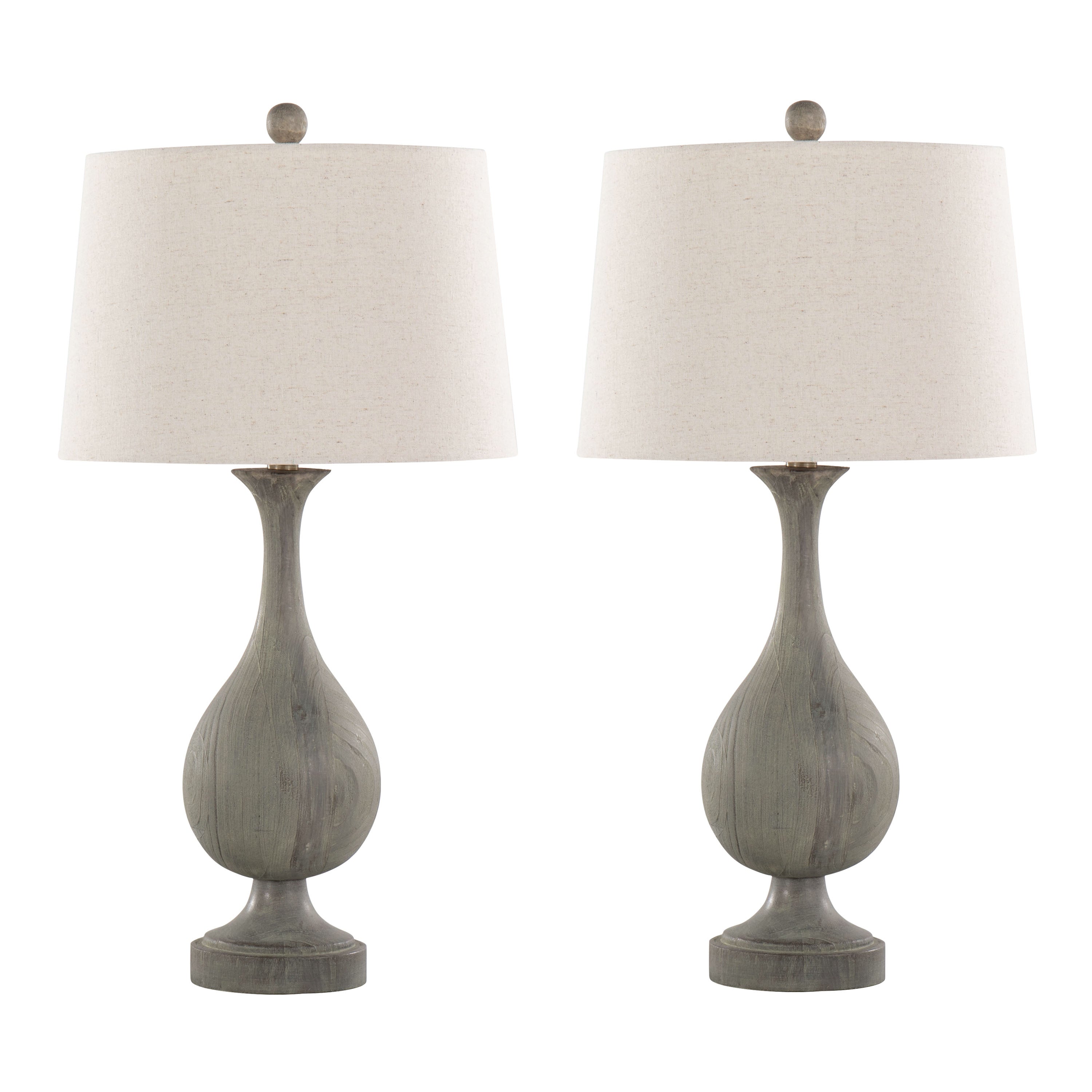 Cipolla Poly 29' Farmhouse Polyresin Table Lamp in Acid Dusty Wood Poly, Antique Soft Brass and Natural Linen Shade from Grandview Gallery by LumiSource - Set of 2