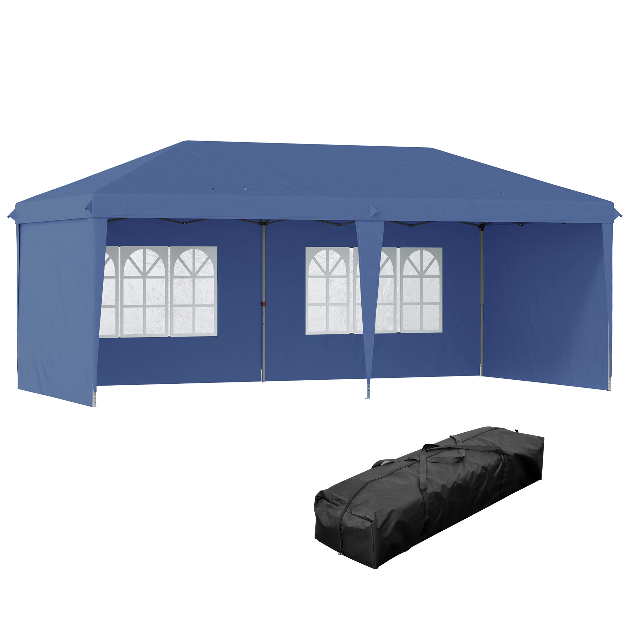 Outsunny 10' x 20' Pop Up Canopy Tent with 4 Sidewalls, Heavy Duty Tents for Parties, Outdoor Instant Gazebo with Carry Bag, for Outdoor, Garden, Patio, Blue