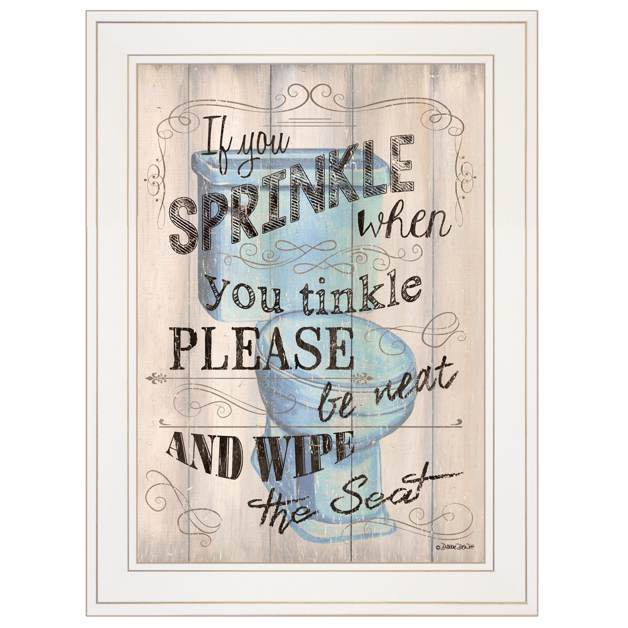 'Bathroom Humor' by Debbie DeWitt, Ready to Hang Framed print, White Frame