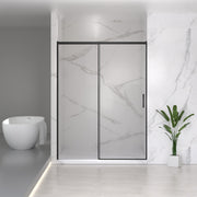 56-60' W x 74' H Semi-Frameless Sliding Shower Door, 1/4' (6mm) Clear SGCC Tempered Glass, Matte Black Finished, Adjustable Width – No Cutting Required