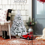 3FT Flocked Christmas Tree with PE/PVC & Pine Needle Branches, 170 Tips, Decorated with Pine Cones & Red Berries – Small Snowy Holiday Tree for Tabletop, Entryway, or Office Decor