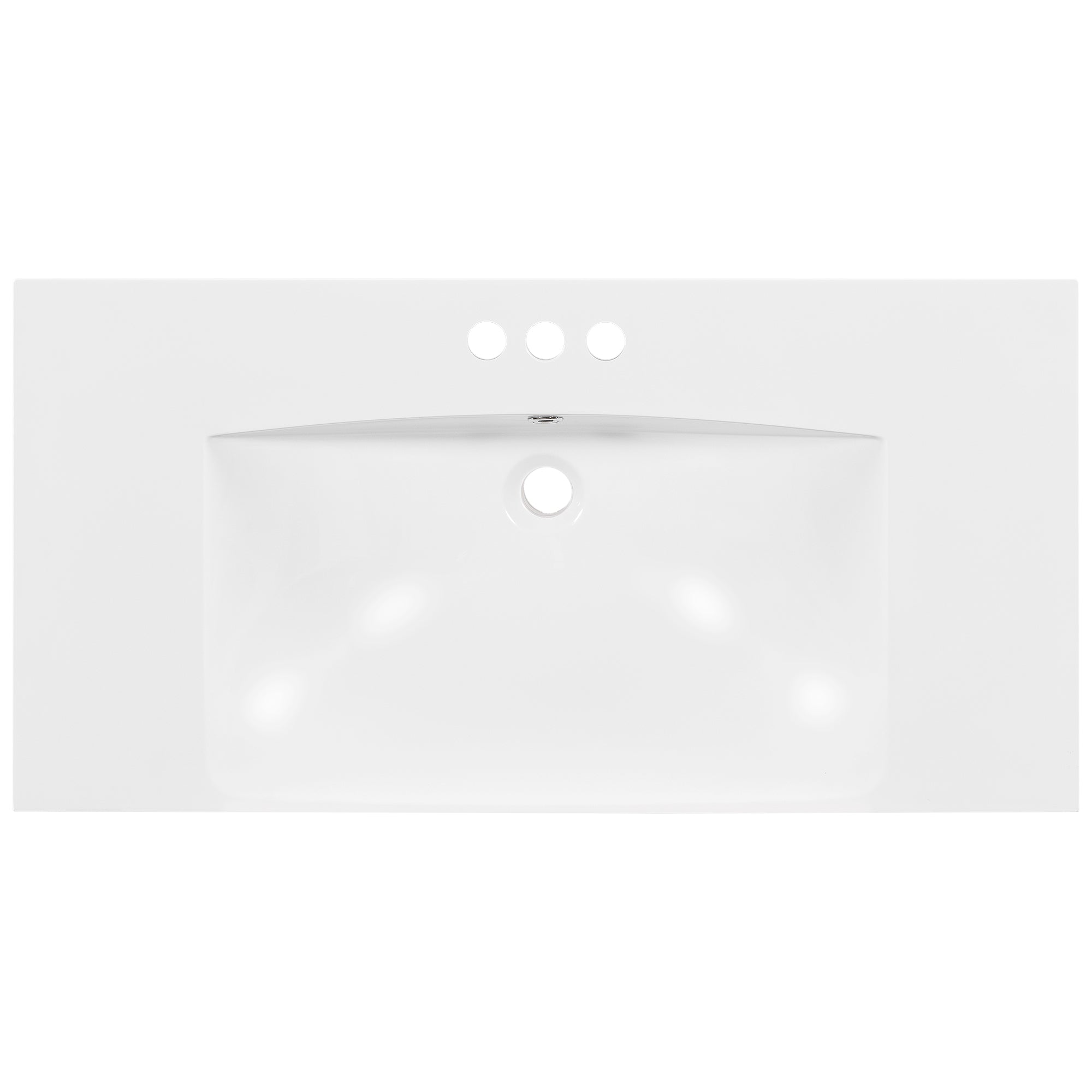 [Sink Only] 36x18' Rectangular 3 Hole Bathroom Resin Sink, Vanity Top Sink Only, Fits 4' Center Faucet, White (Faucet and cabinet not included)