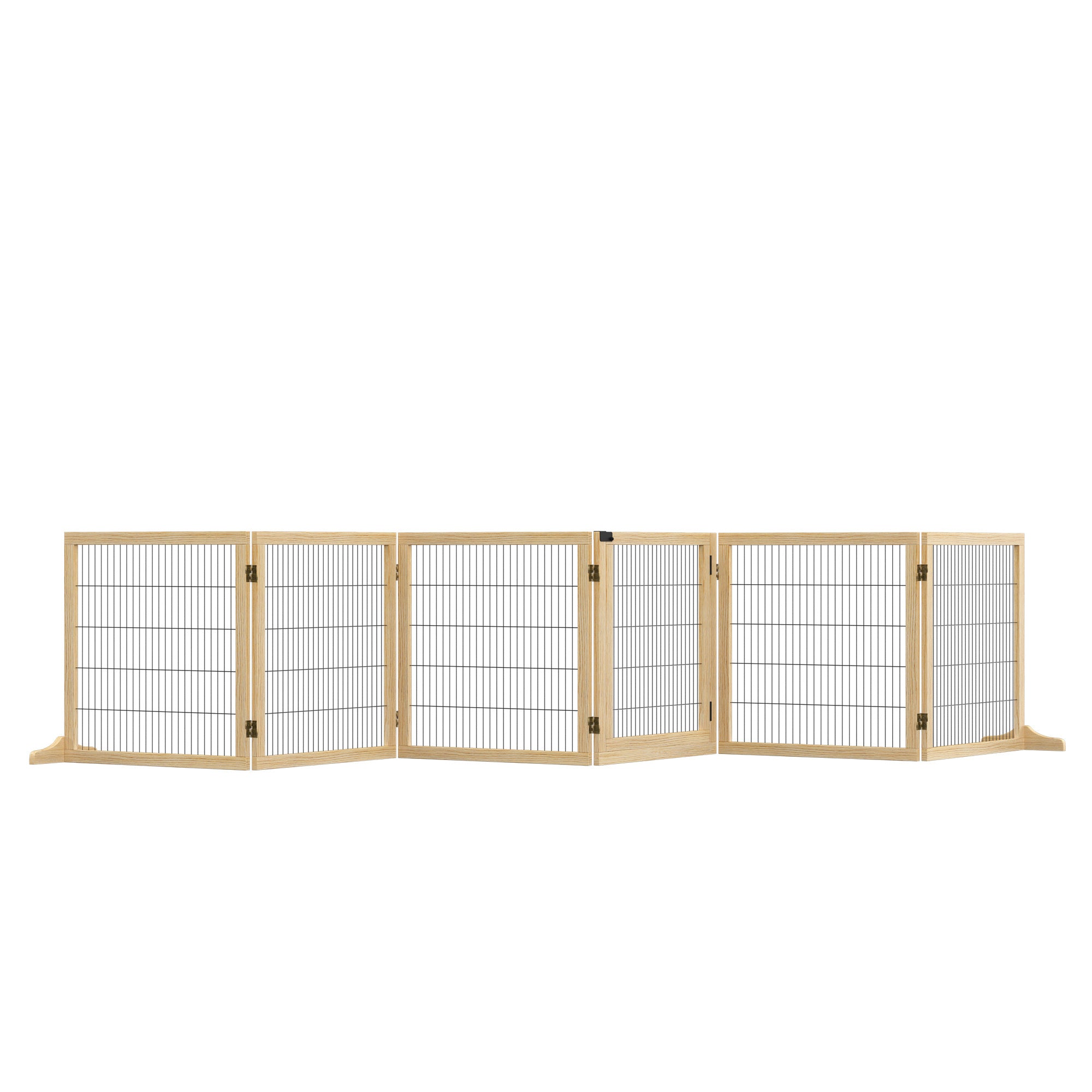 PawHut Wooden Dog Gate, 170' Freestanding Pet Gate, 6-Panel Foldable Dog Safety Barrier with 2 Support Feet for House Doorway Stairs, Small and Medium Dogs, Natural Wood