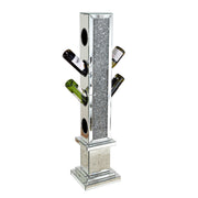 UK Style Crushed Diamond Floating Silver Mirrored Wine Bottle Holder MDF Glass