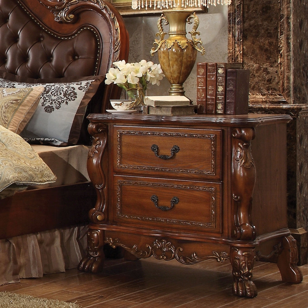 Traditional Luxury Nightstand with 2 Drawers Cherry Oak Finish Solid Hardwood Elegant Formal Bedroom Furniture 1pc