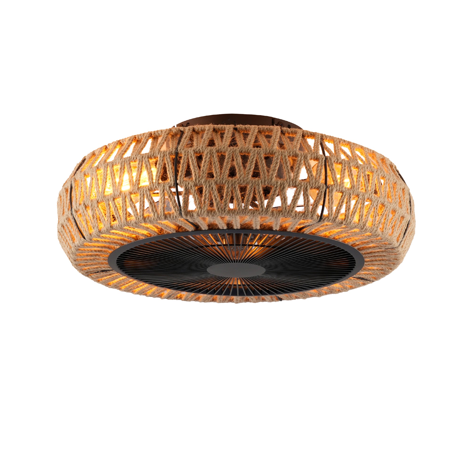 20' Vintage Rope Fan Light with Remote Control 6 Speed Adjustable Airflow Ceiling Fan For Living room, Bedroom,Kitchen--NOT INCLUDED BULBS