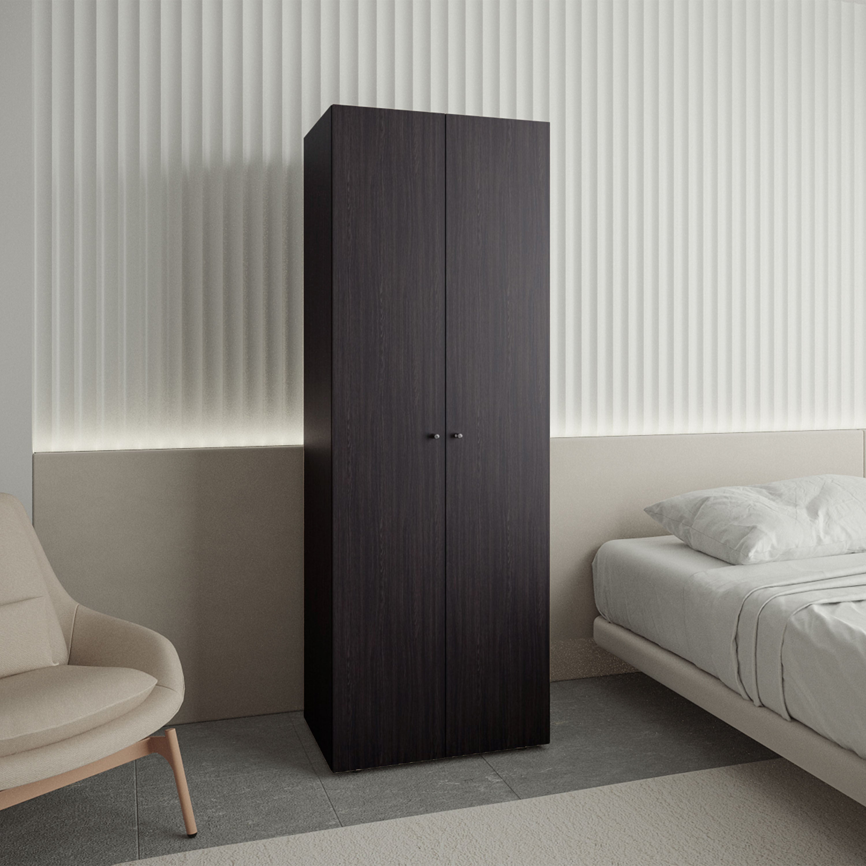 Home 2 Doors Closet System Armoire, Hanging Rod and Storage Shelf, Modern Armoire for Bedroom Organization Storage, Black
