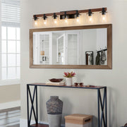 50' Rustic 7-Light Vanity Light, Industrial Bathroom Wall Sconce with Glass Shades and Wood Accent, Modern Farmhouse Lighting Fixture (No Bulbs)