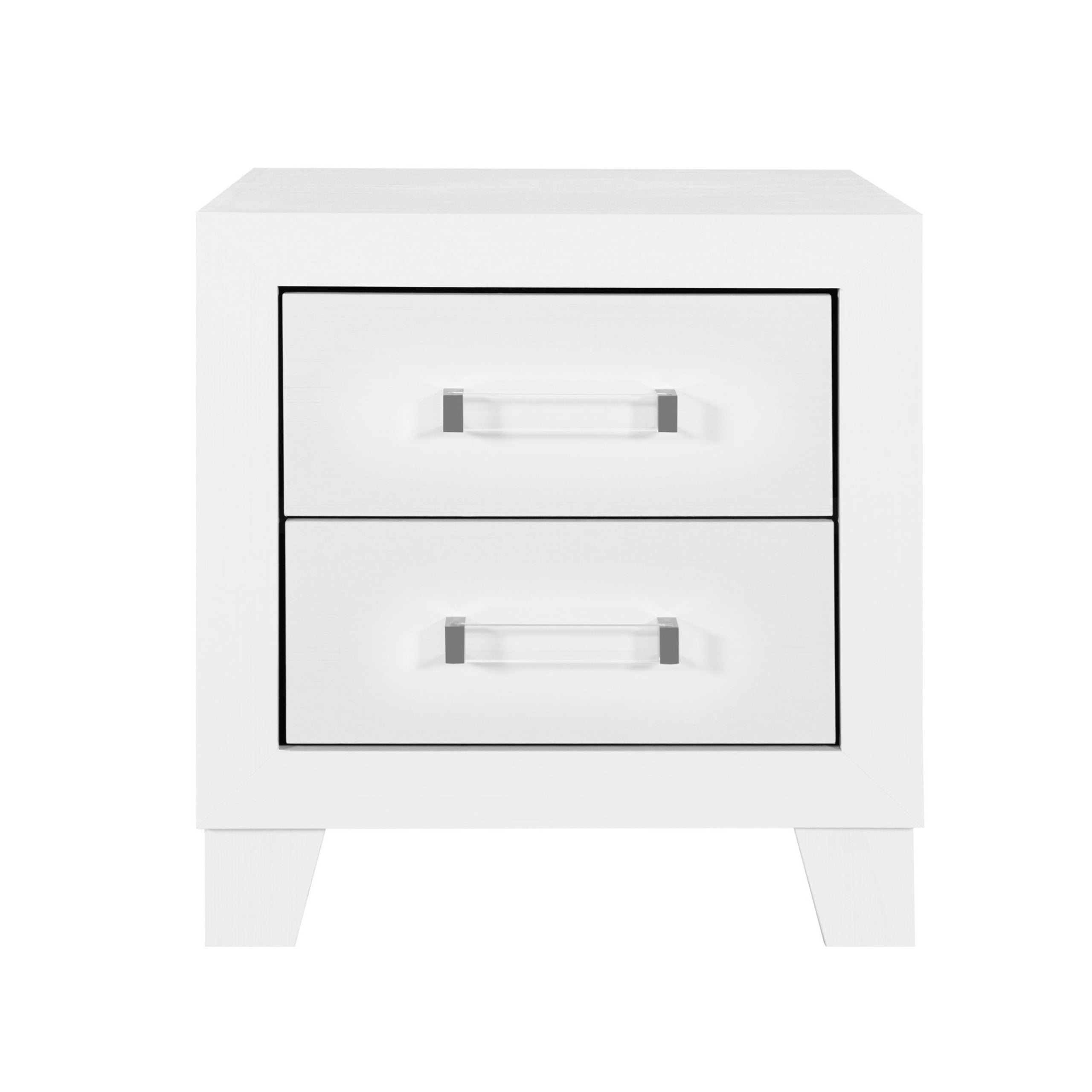 OMODA Contemporary White Nightstand with Modern Acrylic Hardware and Rubber Wood