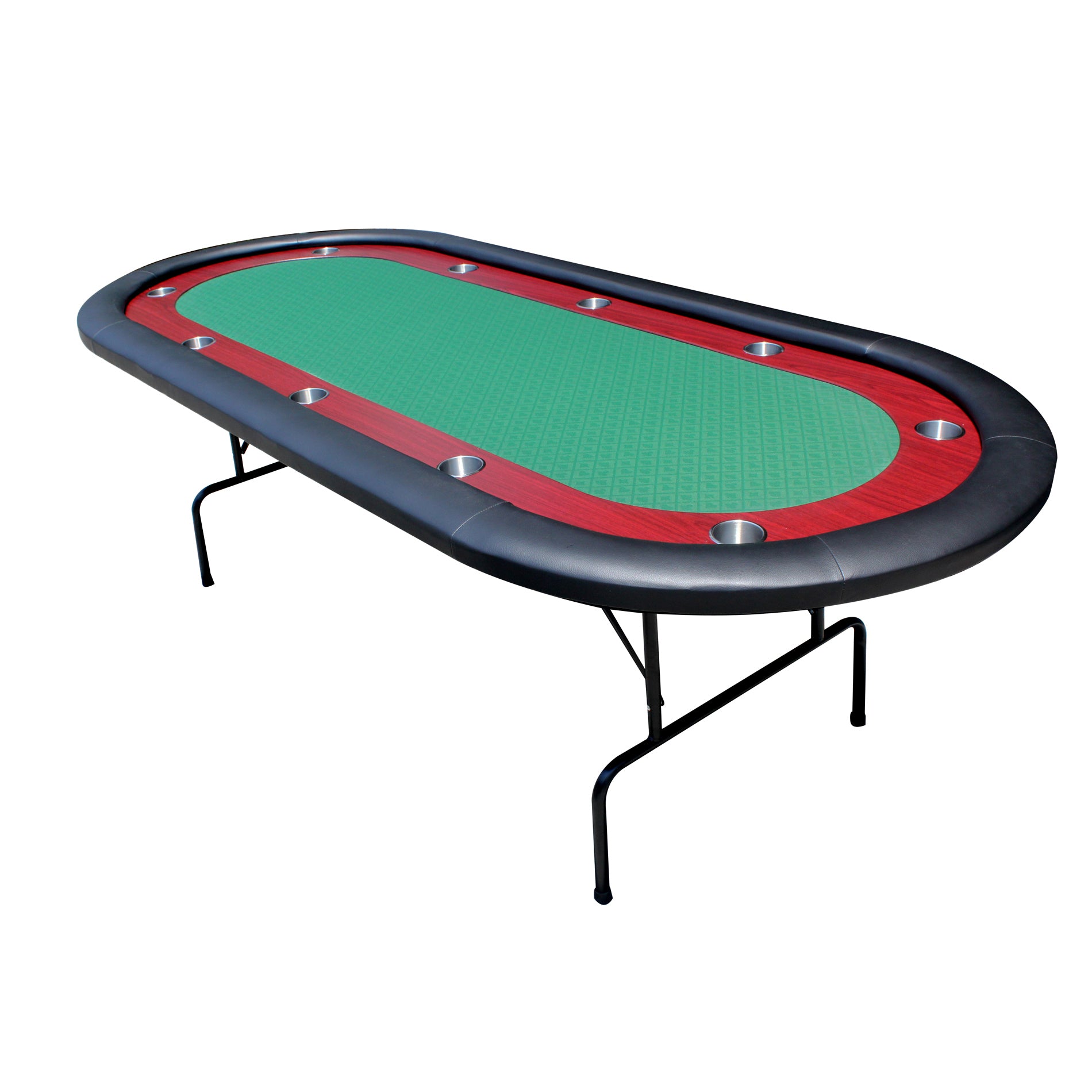 96' Light Series Foldable Poker Table with Wooden Racetrack Felt Stainless Legs Cup Holders Green