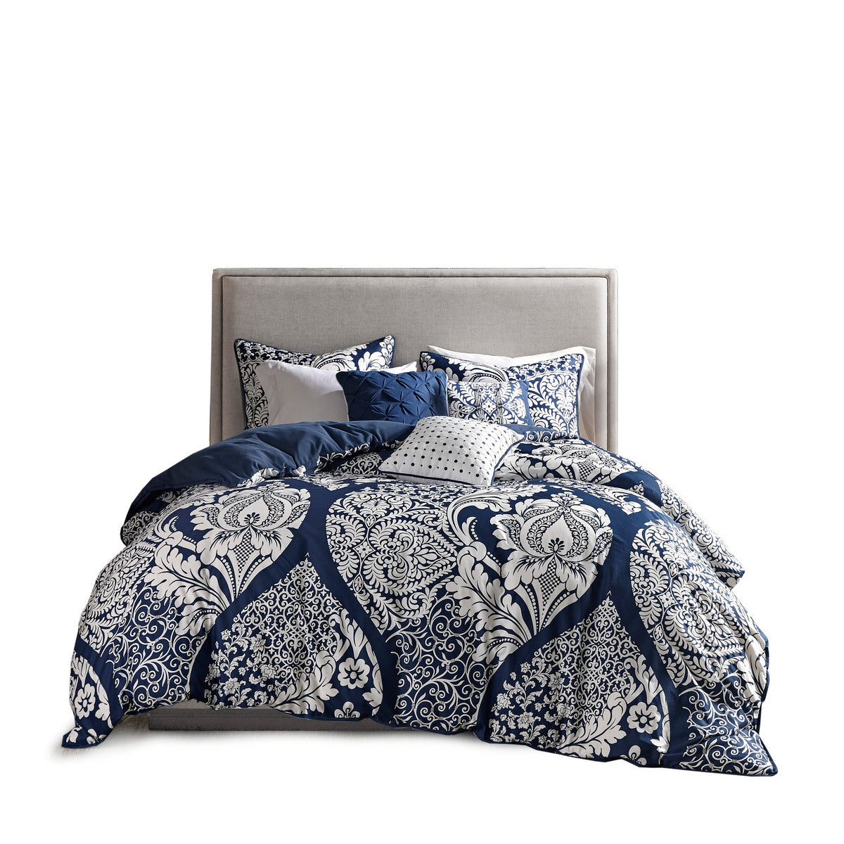 7 Piece Cotton Printed Comforter Set Indigo Queen