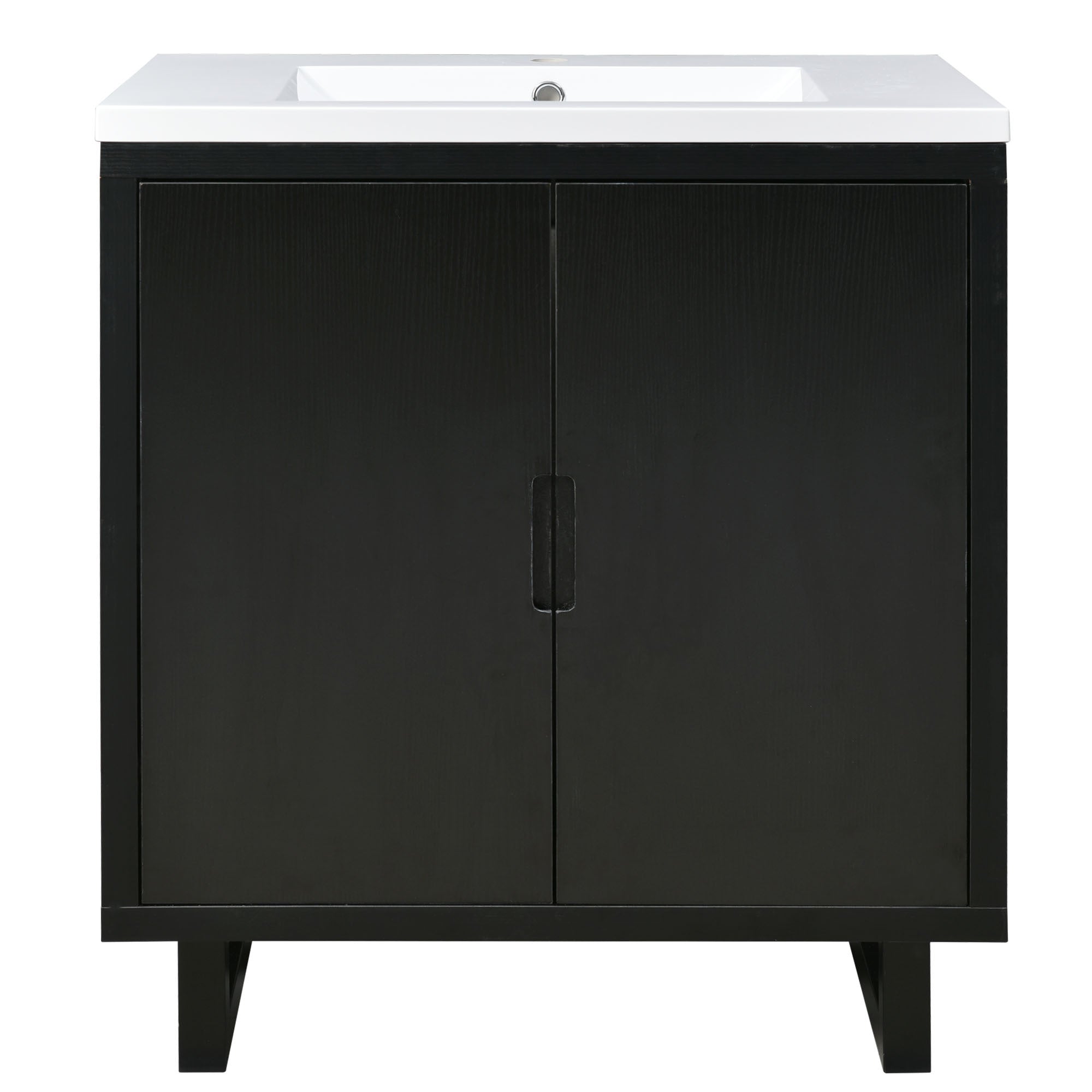 Transitional Style 30' Black Bathroom Vanity Set with Sink and Solid Wood Frame