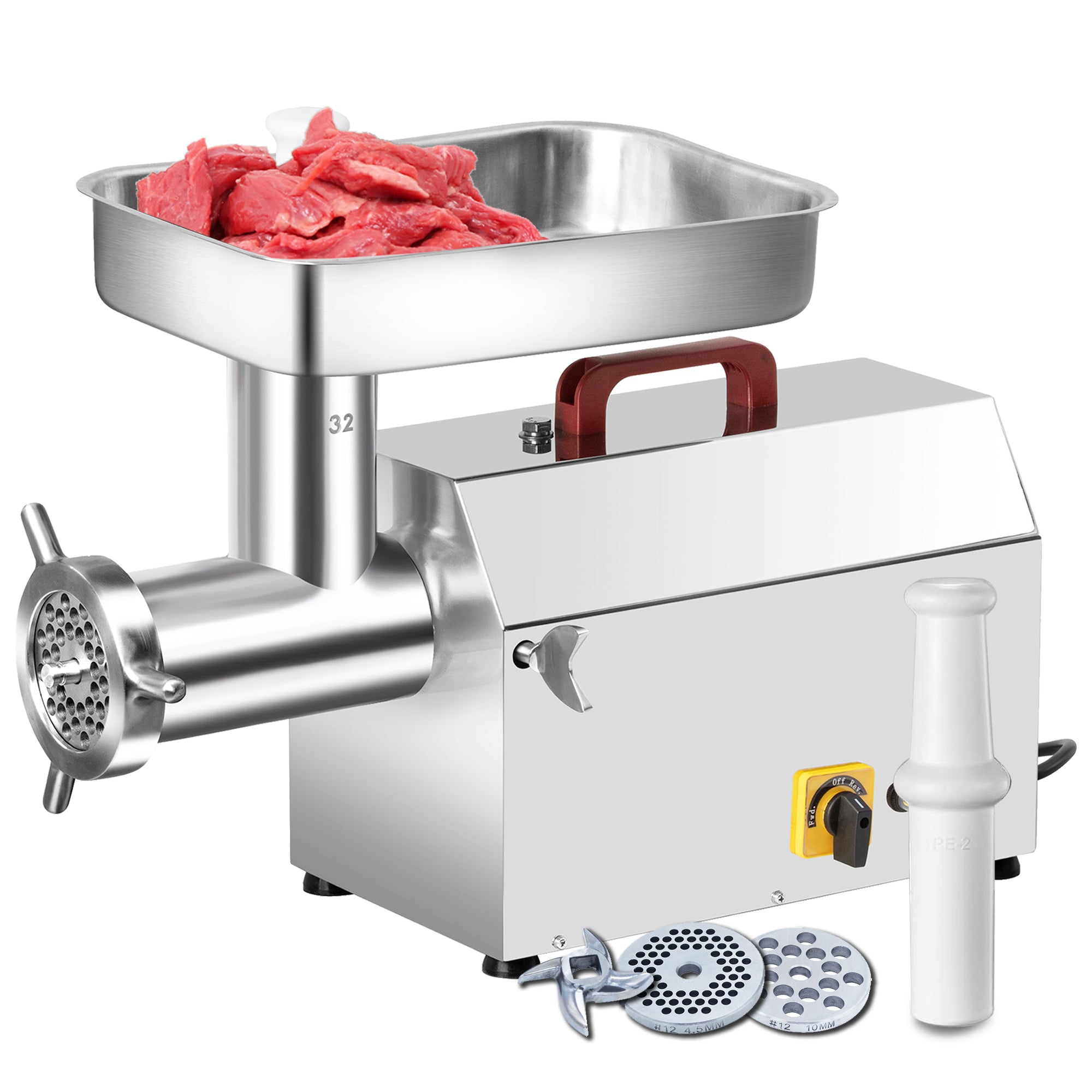 Electric Commercial Meat Grinder, 2 HP Heavy Duty Stainless Steel Meat grinder Machine with Sausage Sufffer, 21 lbs Per Minute, Ideal for deer processing, Pet Food,Heavy Use