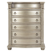 Silver Finish European Design 1pc Luxury Storage Chest with 5 Drawers Genuine Marble Insert Traditional Bedroom Furniture