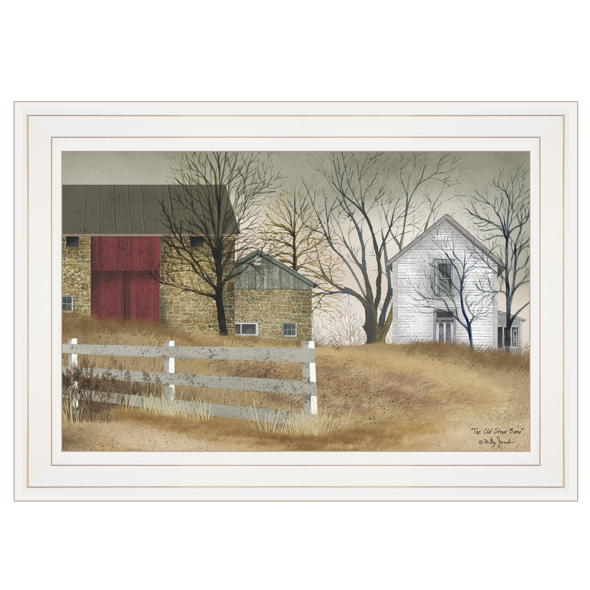 'The Old Stone Barn' by Billy Jacobs, Ready to Hang Framed Print, White Frame