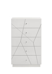 Manhattan Chest – Lacquer Finish with Geometric Design and Spacious Drawers for Modern Storage White  same asG150108681  (NJ inventory)