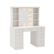 Vanity Desk with LED Lighted Mirror, Makeup Vanity with 11 Drawers, Adjustable Lighting, White MDF