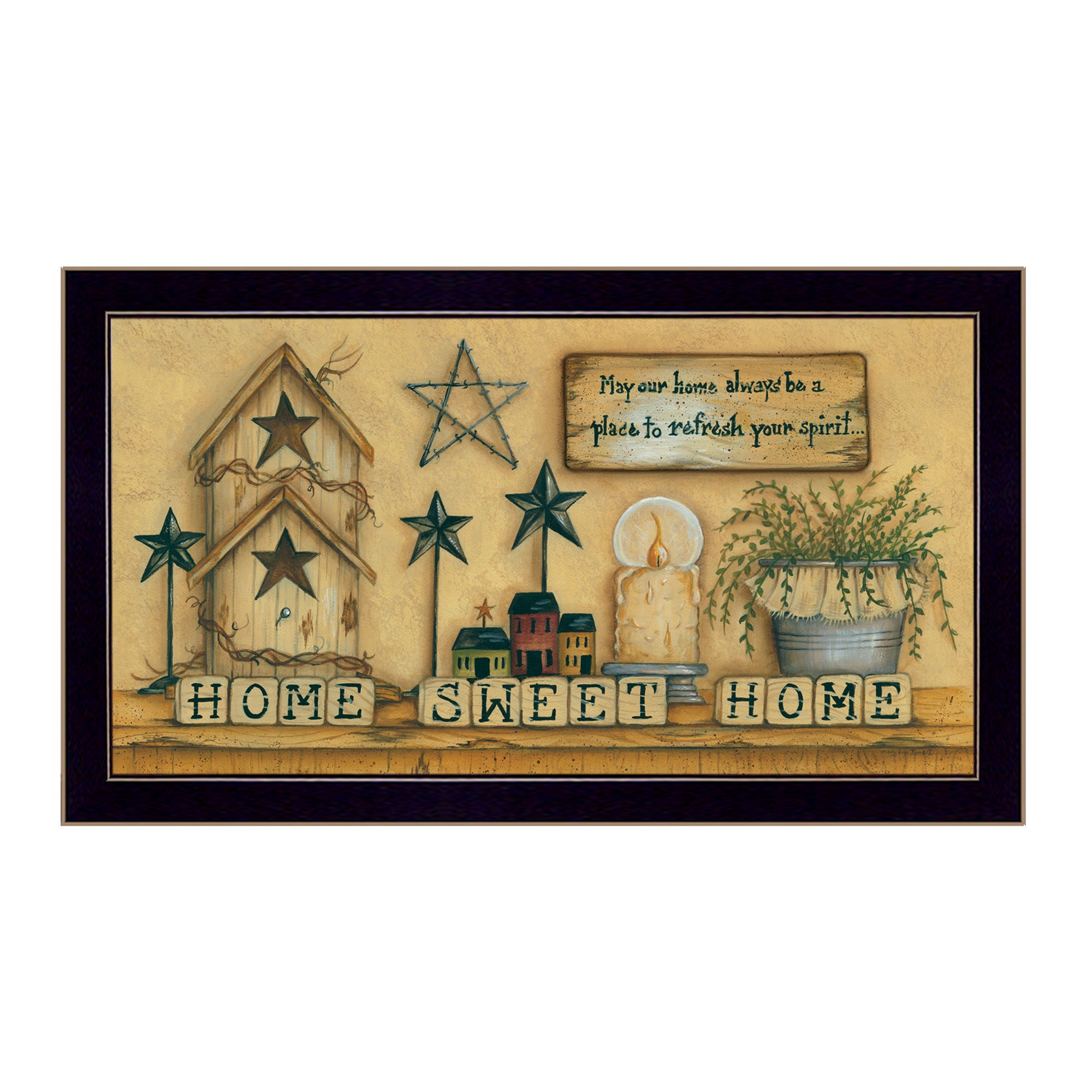 'Home Sweet Home' By Mary June, Printed Wall Art, Ready To Hang Framed Poster, Black Frame