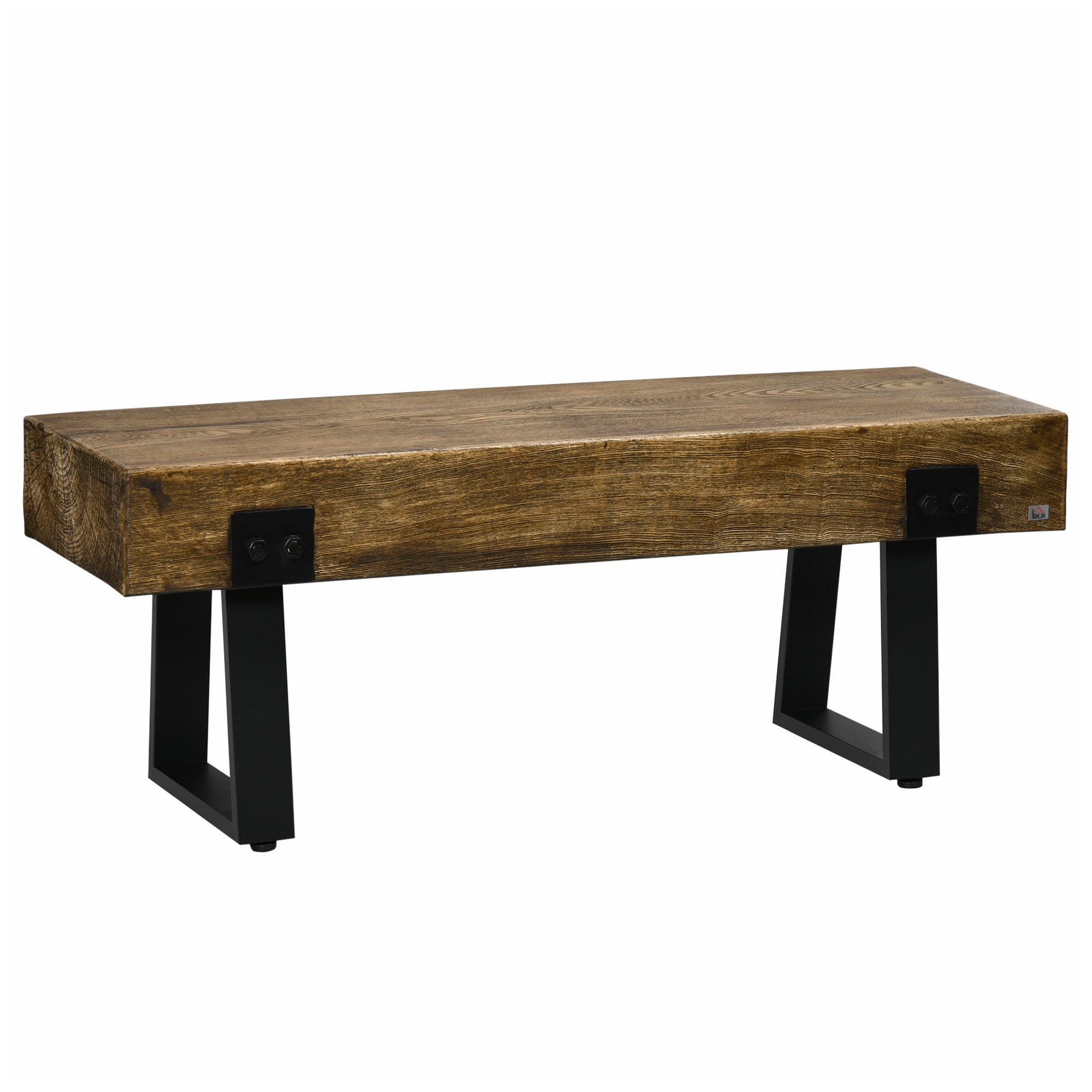 Garden Bench with Metal Legs, Rustic Wood Effect Concrete Entryway Bench, End of Bed Bench, Indoor Outdoor Use for Patio, Park, Porch and Lawn, Natural and Black