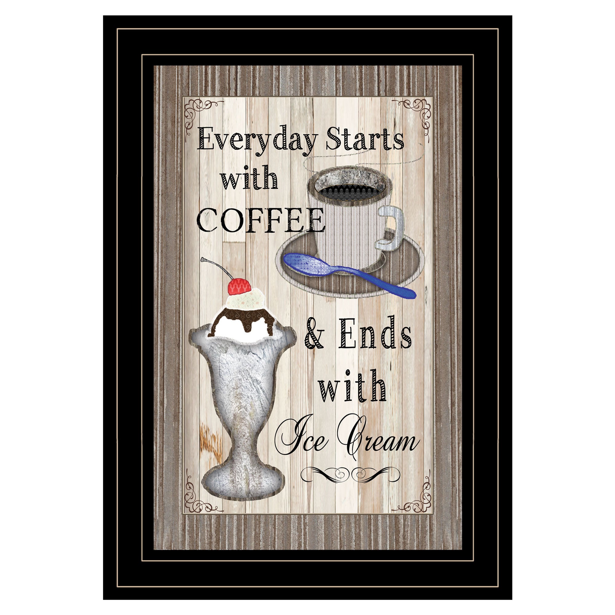 'Everyday Starts with Coffee' By Trendy Decor 4U, Ready to Hang Framed Print, Black Frame