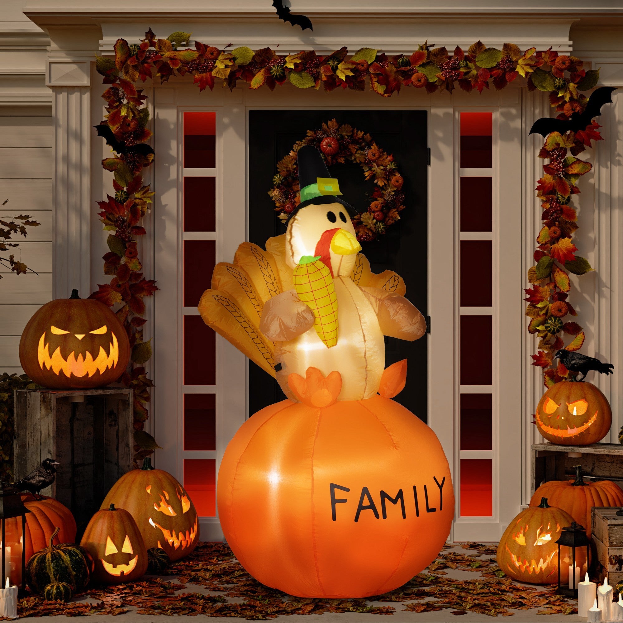Inflatable Thanksgiving Turkey, Blow Up LED Display for Garden Indoor Outdoor