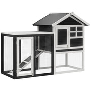 PawHut 48' Wooden Rabbit Hutch Bunny Cage with Waterproof Asphalt Roof, Fun Outdoor Run, Removable Tray and Ramp, Grey