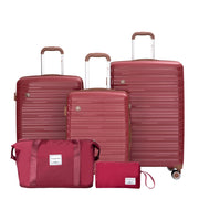 PP Hardshell Carry On Luggage Set with TSA Lock in Wine Red, Durable 5-Piece Set (20' 24' 28' + Travel & Toiletry Bags)
