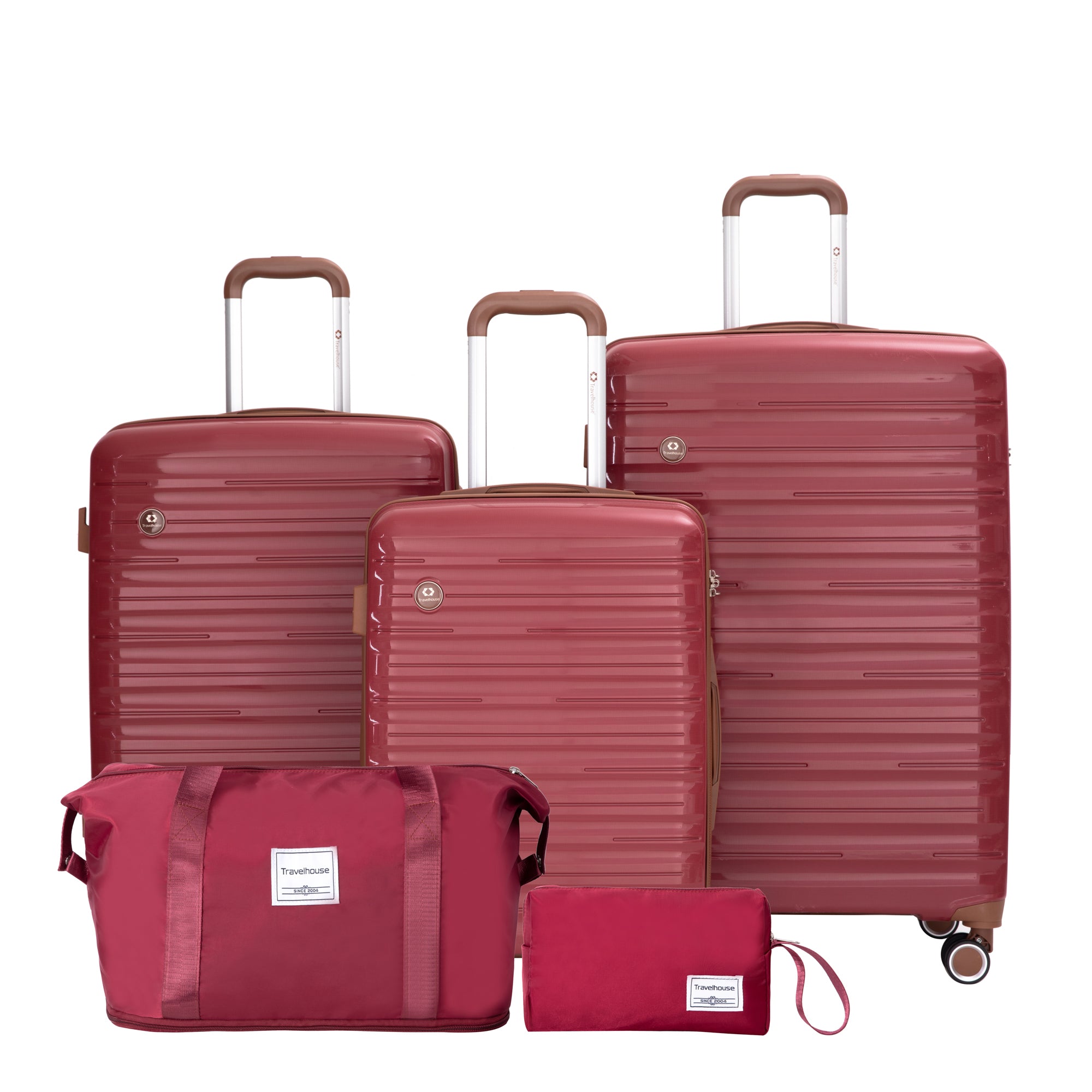 PP Hardshell Carry On Luggage Set with TSA Lock in Wine Red, Durable 5-Piece Set (20' 24' 28' + Travel & Toiletry Bags)