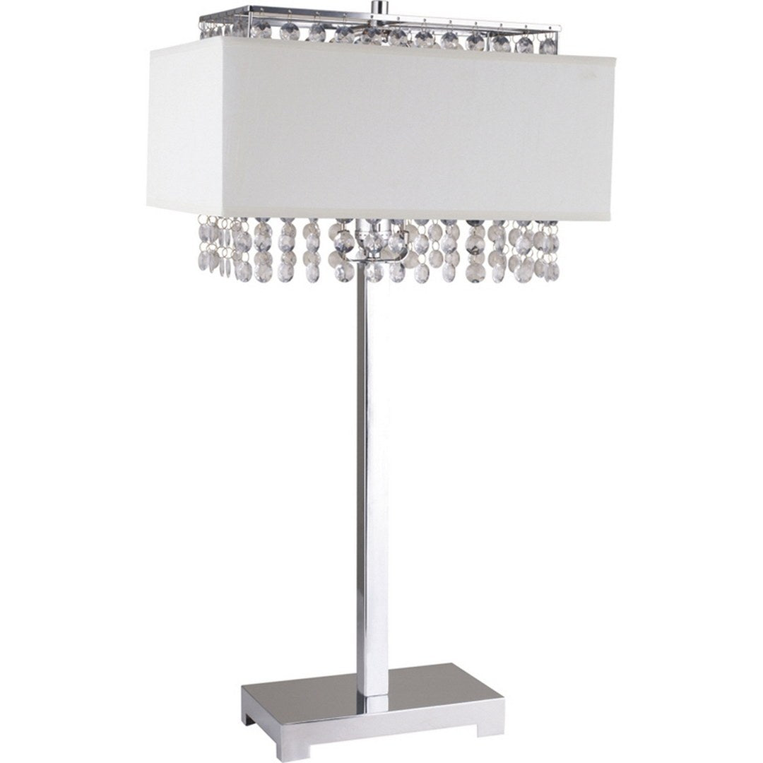 28' Tall Metal Table Lamp w/ Silver finish, White Shade w/ Crystal Accents
