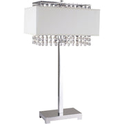 28' Tall Metal Table Lamp w/ Silver finish, White Shade w/ Crystal Accents